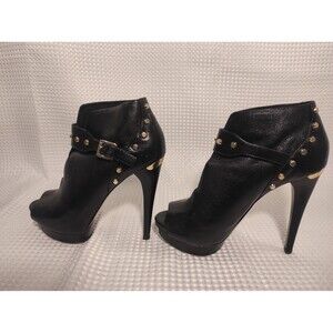 MICHAEL KORS Ailee Studded Black Platform Leather Open Toe Heels Shoes 9.5 $265